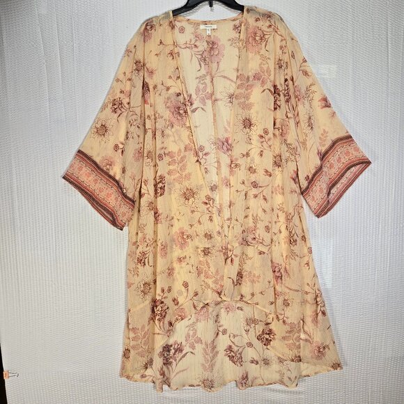 Maurices Tops - Women's Sheer Flowy Peach Color Floral Duster Kimono Hippie Boho Fairycore Flowy